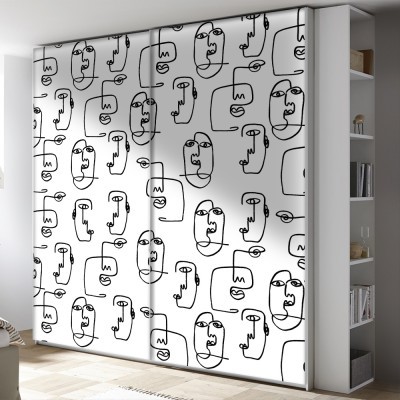 Μοτίβο με αφηρημένα πρόσωπα, Line Art, Αυτοκόλλητα ντουλάπας, 100 x 100 εκ. (45539)